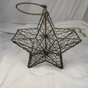 Vintage Wire Star Basket Hanging Brass Tone Primitive Farmhouse Decor